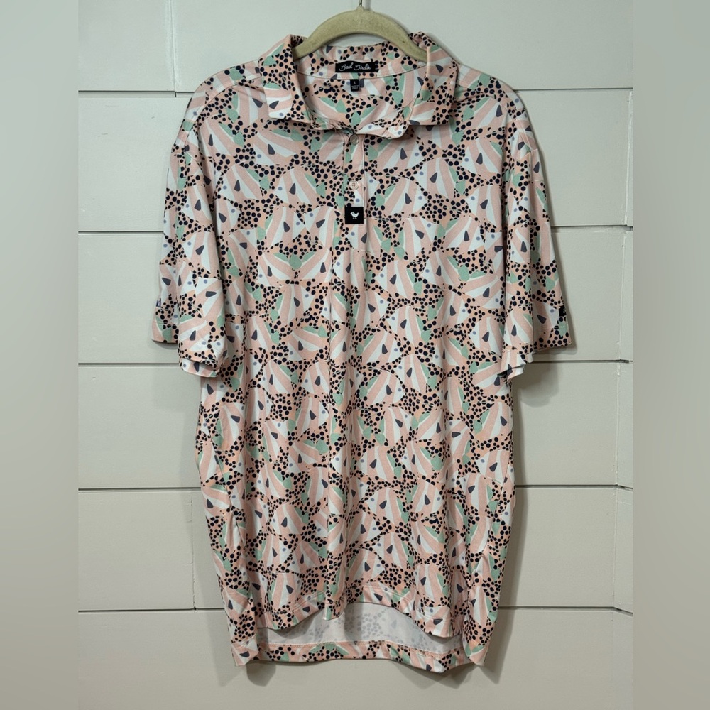Bad Birdie Ocean 72 Men's Short Sleeve Golf Polo Shirt Fish Pattern Size L - Picture 2 of 9